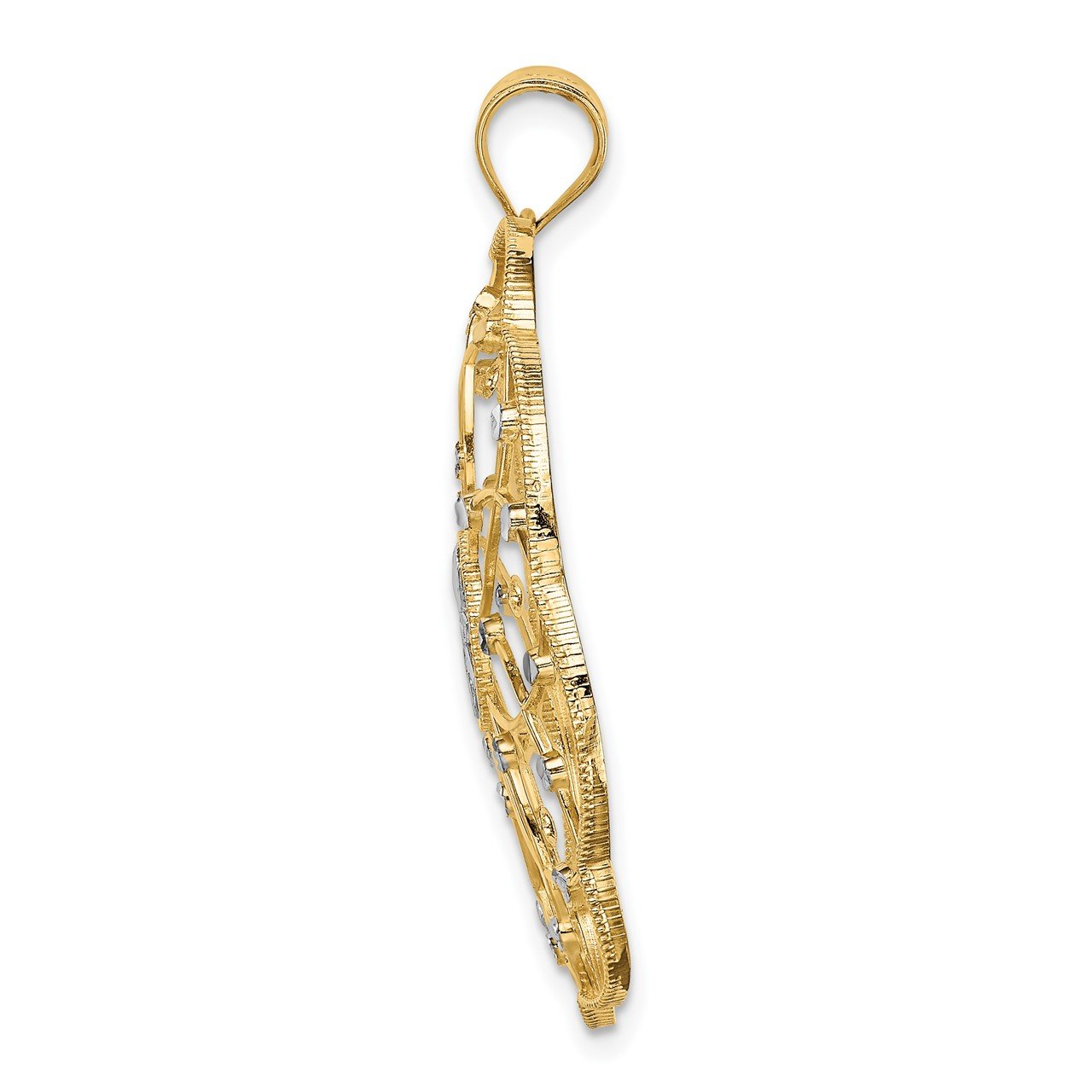 14k and Rhodium Diamond-cut Spiral Circle Pendant-1