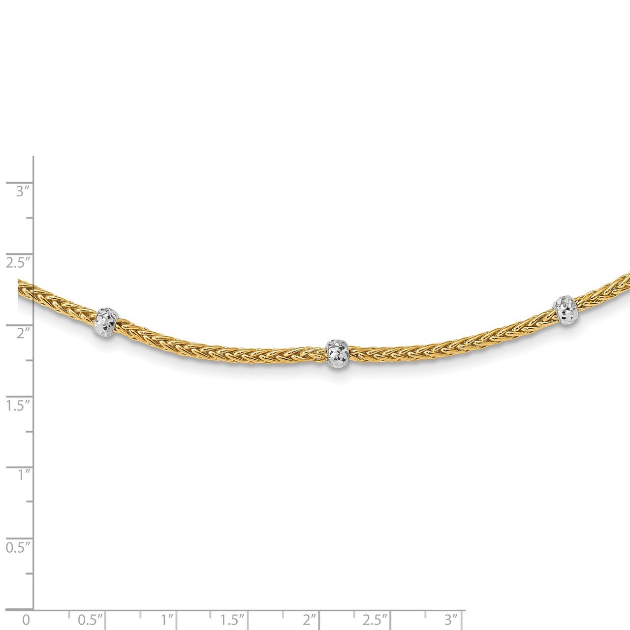 14K and White Rhodium Polished D/C Beaded Wheat Necklace-2