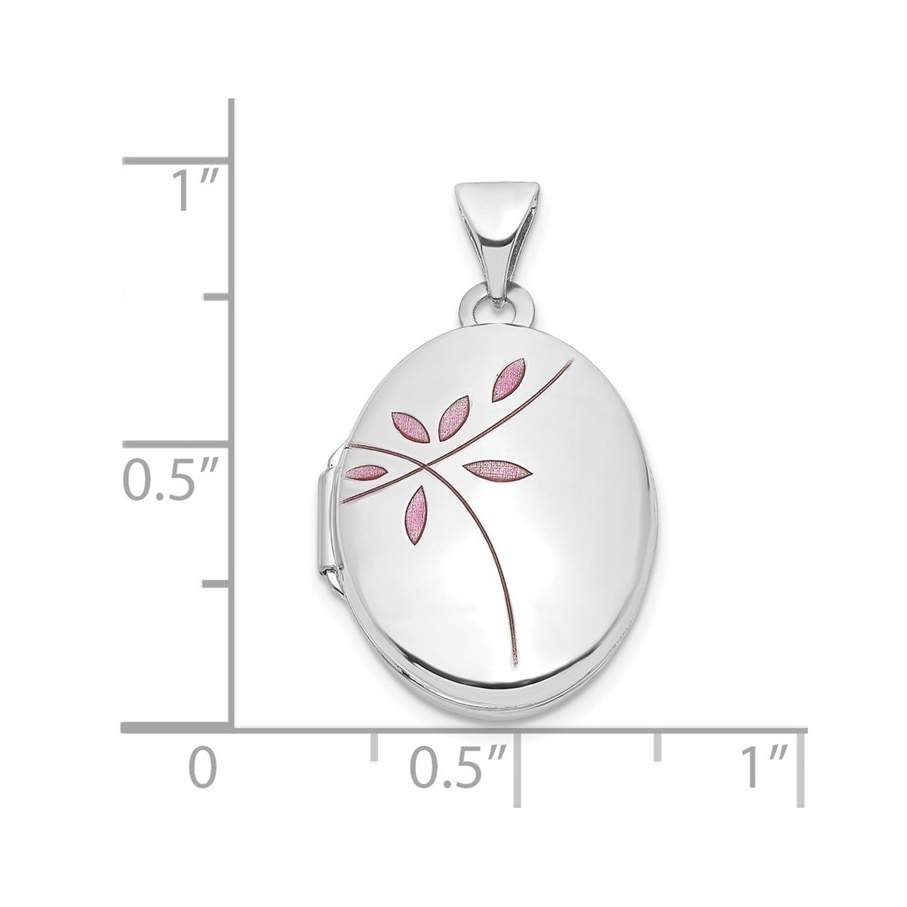 14k White Gold Enamel Leaves 19mm Oval Locket-1