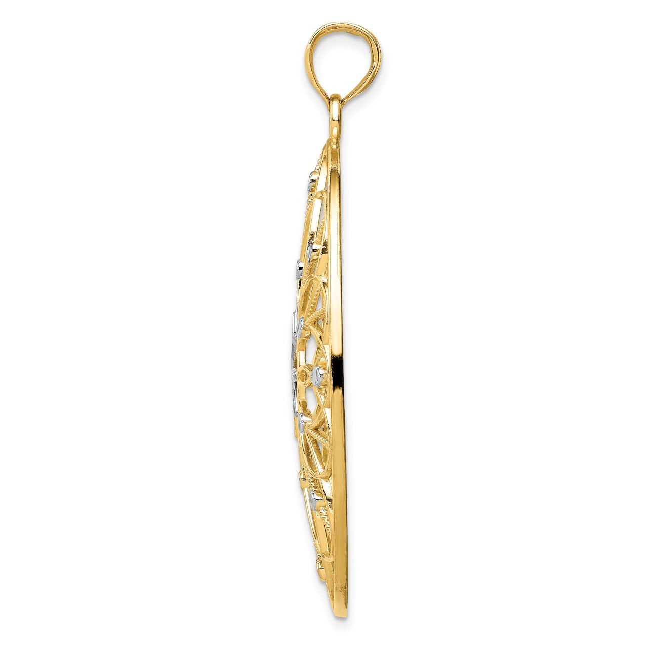 14Kwith Rhodium Floral Medallion Pendant-1
