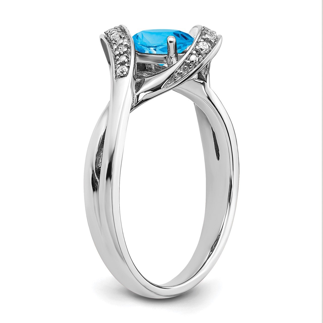 14k White Gold Oval Blue Topaz and Diamond Ring-5