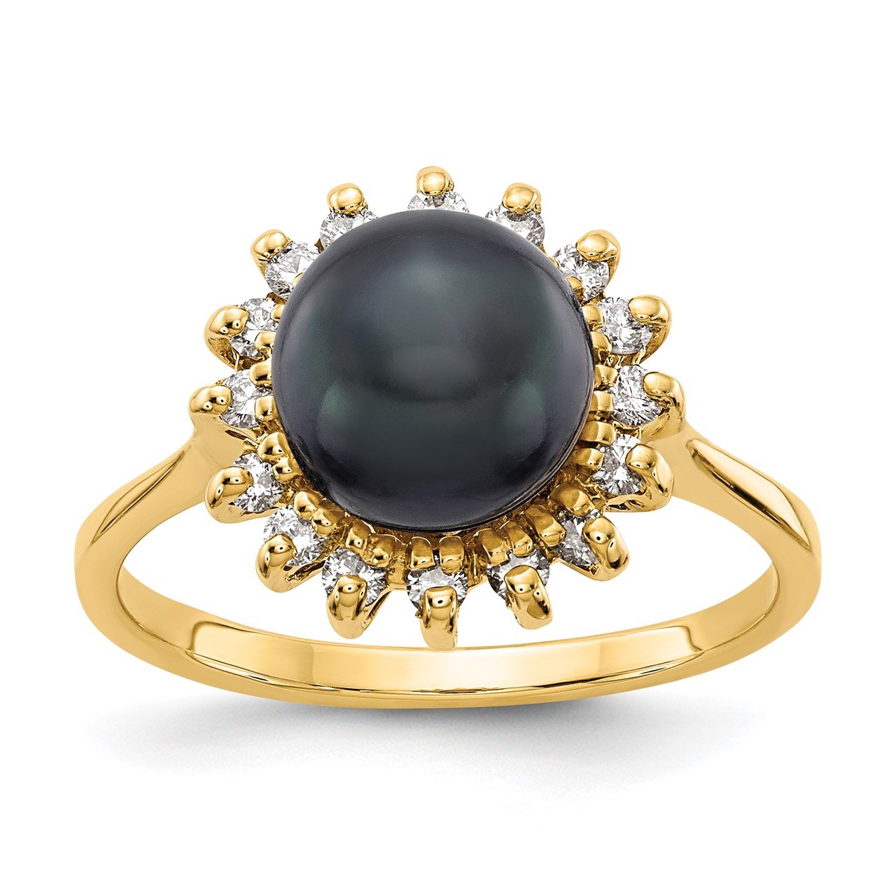 14k 7.5mm Black FW Cultured Pearl A Diamond ring
