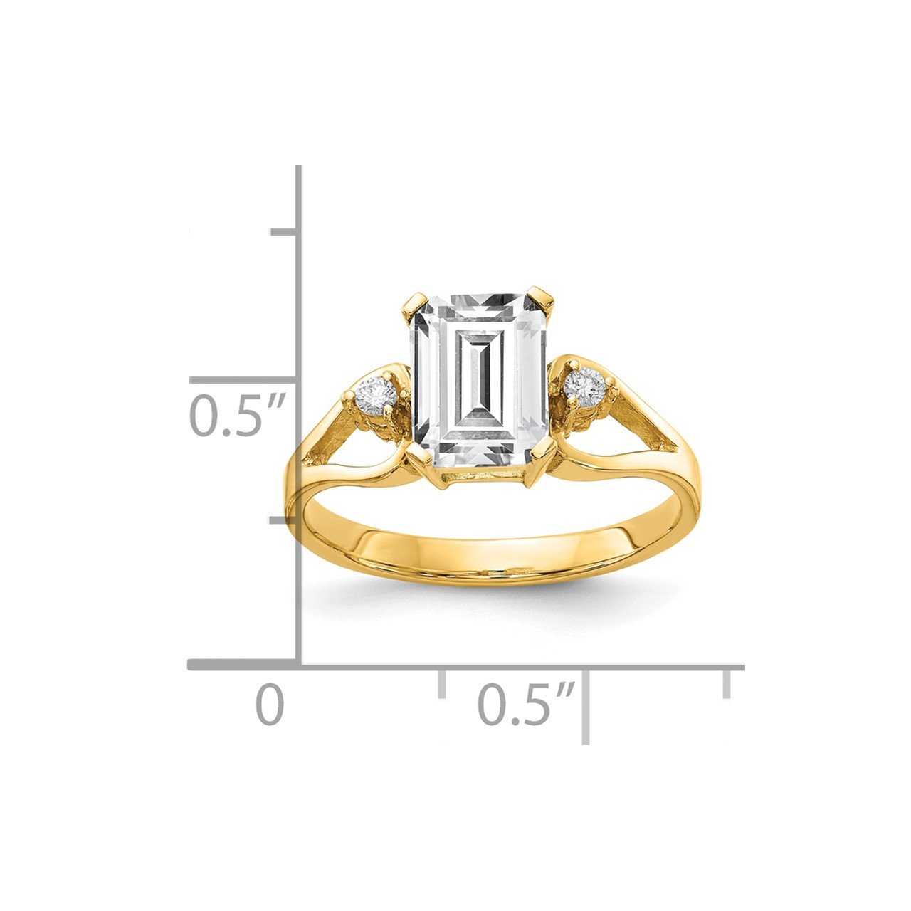 14k 8x6mm Emerald Cut Cubic Zirconia A Diamond Ring-1