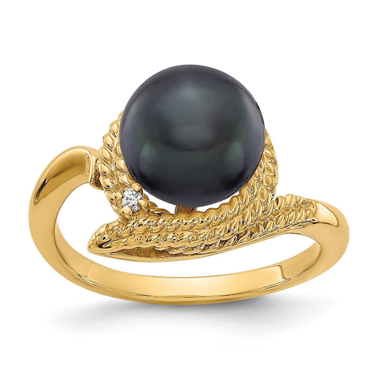 14k 8.5mm Black FW Cultured Pearl A Diamond ring