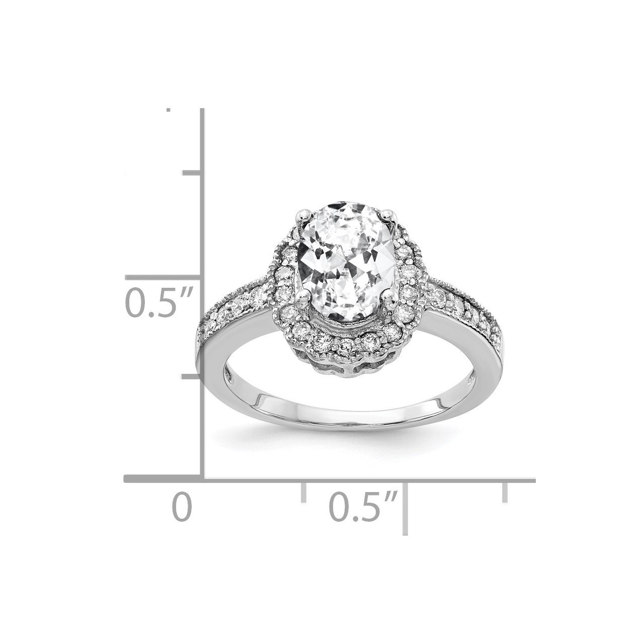 14k White Gold 8x6mm Oval Cubic Zirconia AA Diamond Ring-1