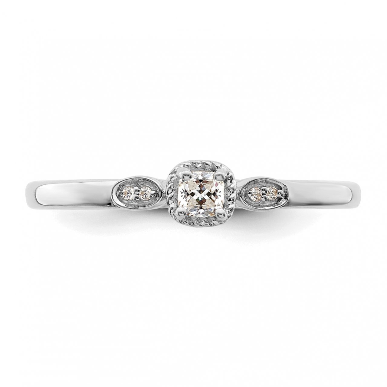 14k White Polish Petite Rope Edge Cushion Complete Dia Ring-4