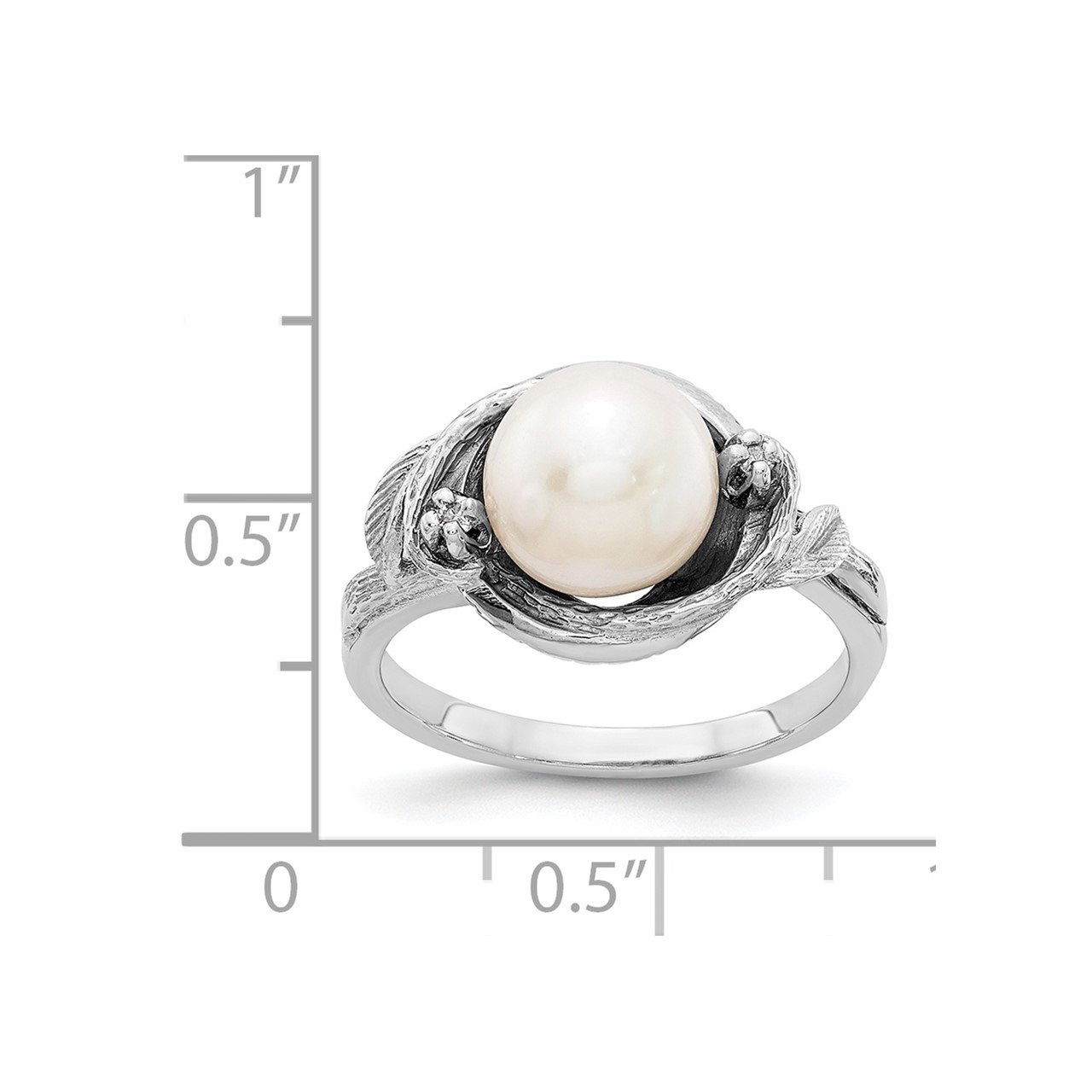 14k White Gold 7.5mm FW Cultured Pearl AA Diamond ring-4