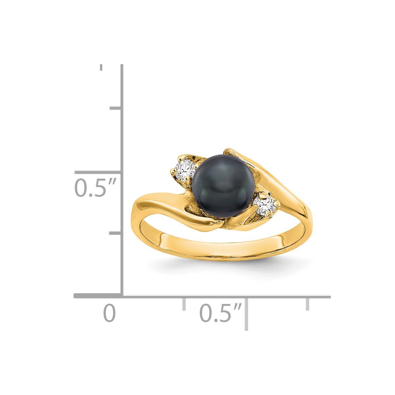 14k 6mm Black FW Cultured Pearl VS Diamond ring-1