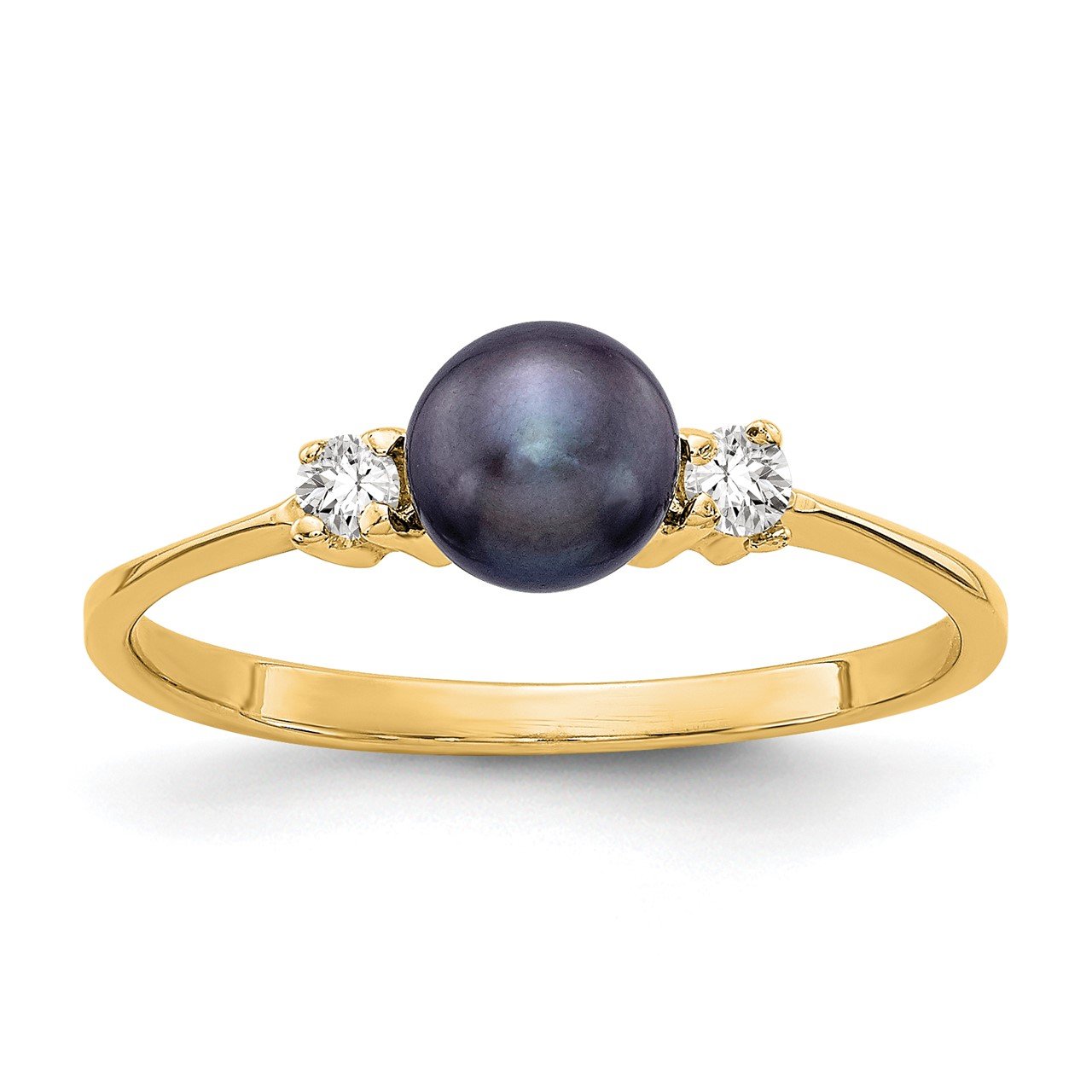 14k 5mm Black FW Cultured Pearl VS Diamond ring