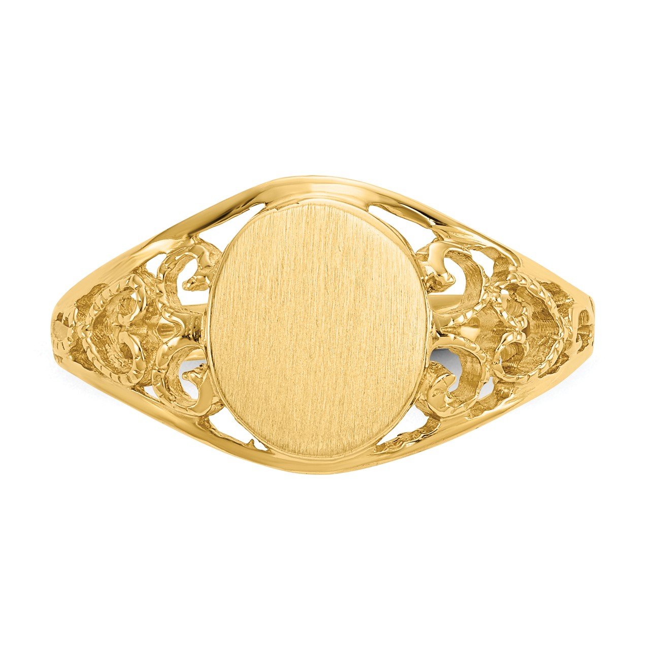 14k 8.5x7.5mm Satin Open Back Filigree Signet Ring-4