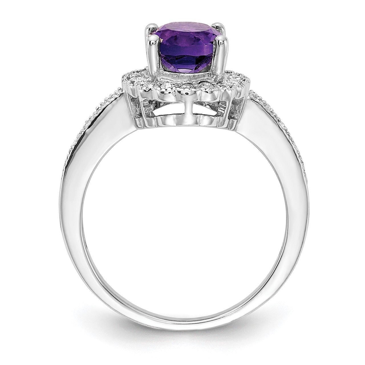 14k White Gold 8x6mm Oval Amethyst AA Diamond ring-1