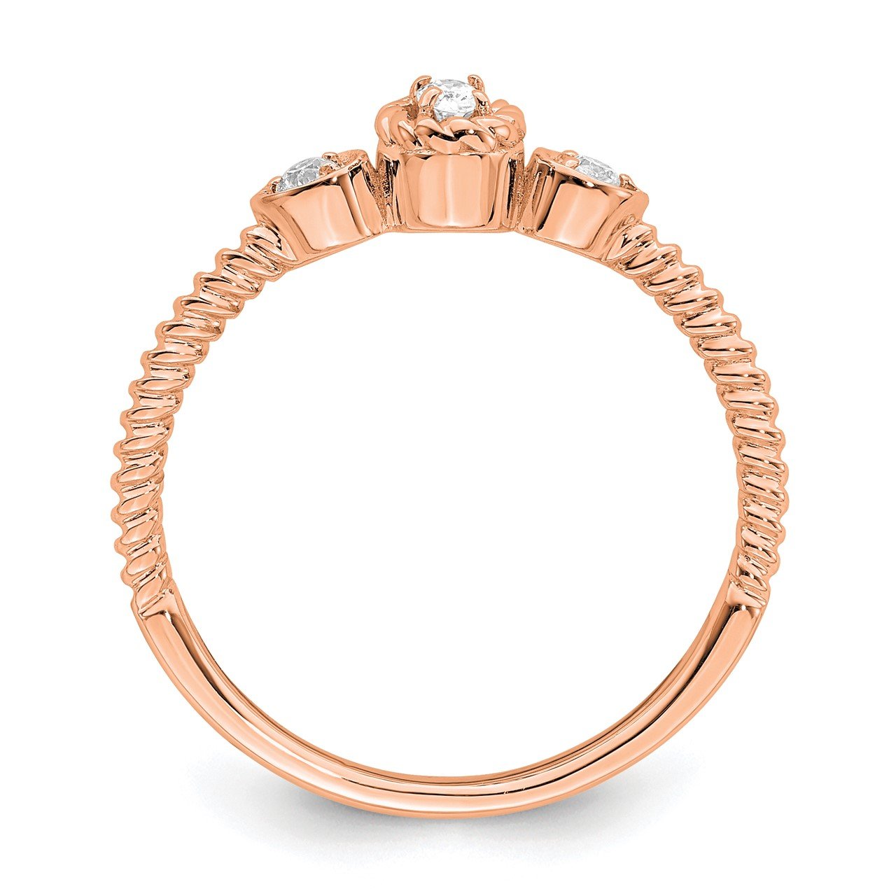 14k Rose Polish Roped Band Petite Oval Complete Dia Ring-1