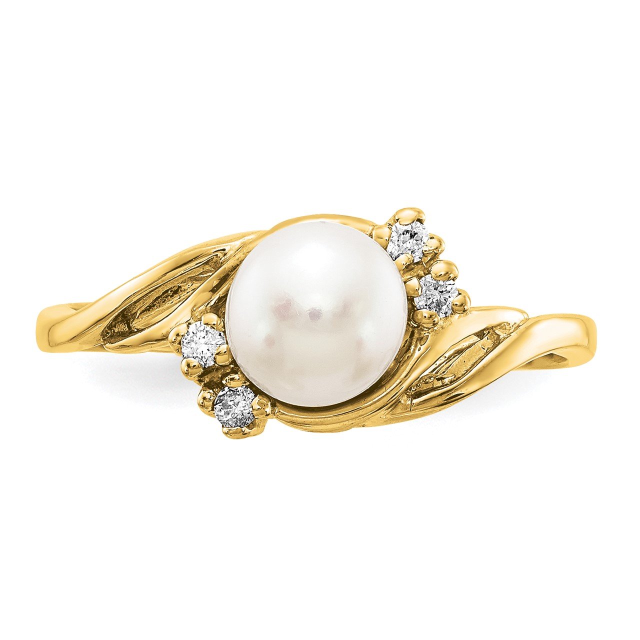14k Gold 6mm FW Cultured Pearl A Diamond ring-4