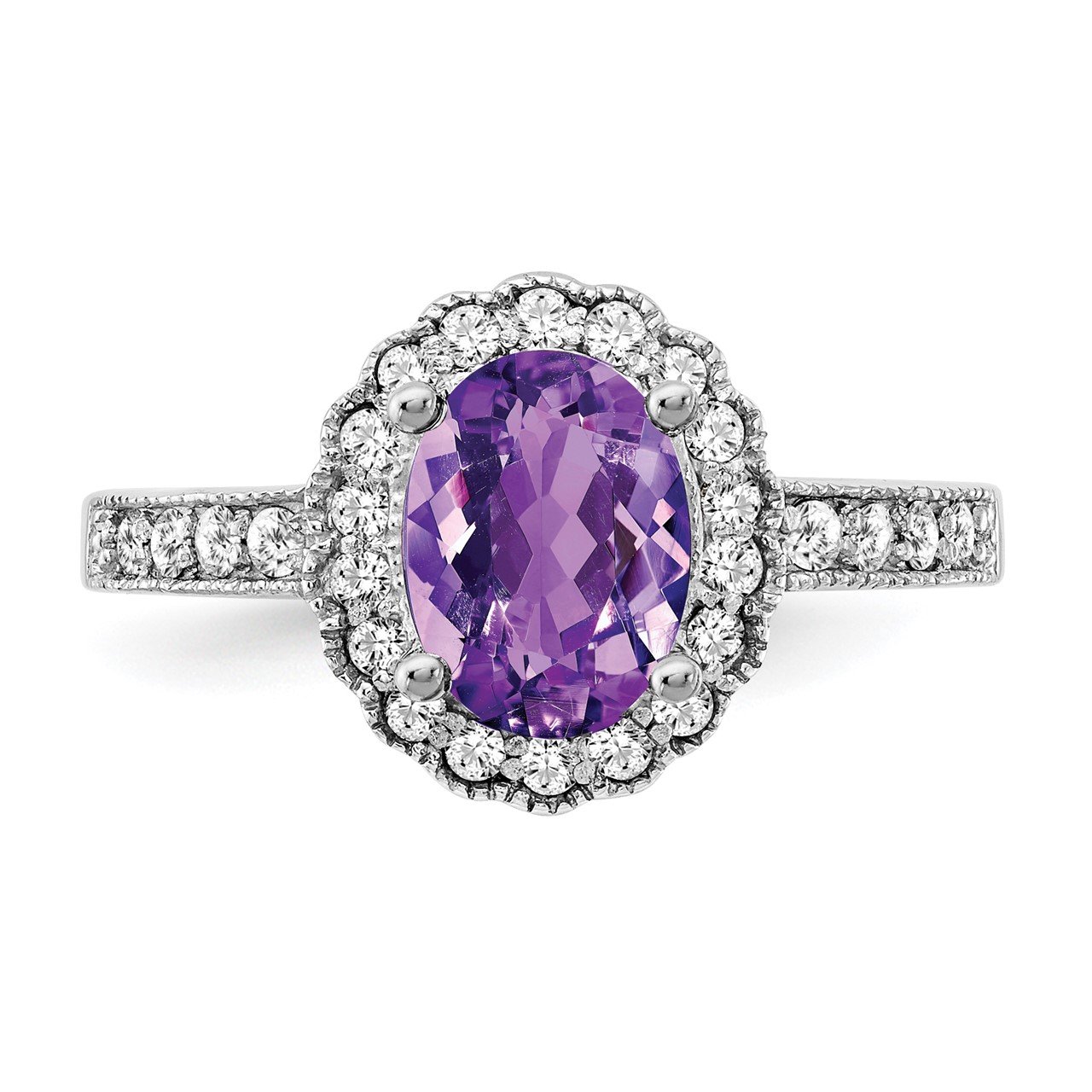 14k White Gold 8x6mm Oval Amethyst AA Diamond ring-4