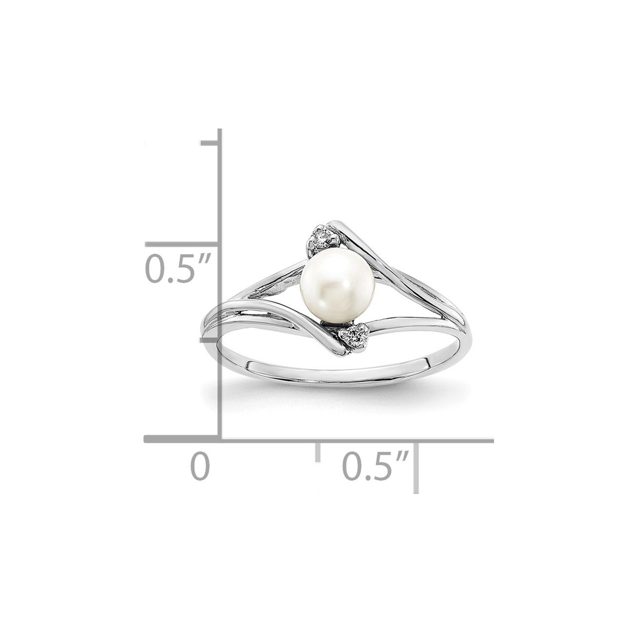 14k White Gold 5mm FW Cultured Pearl AAA Diamond ring-2