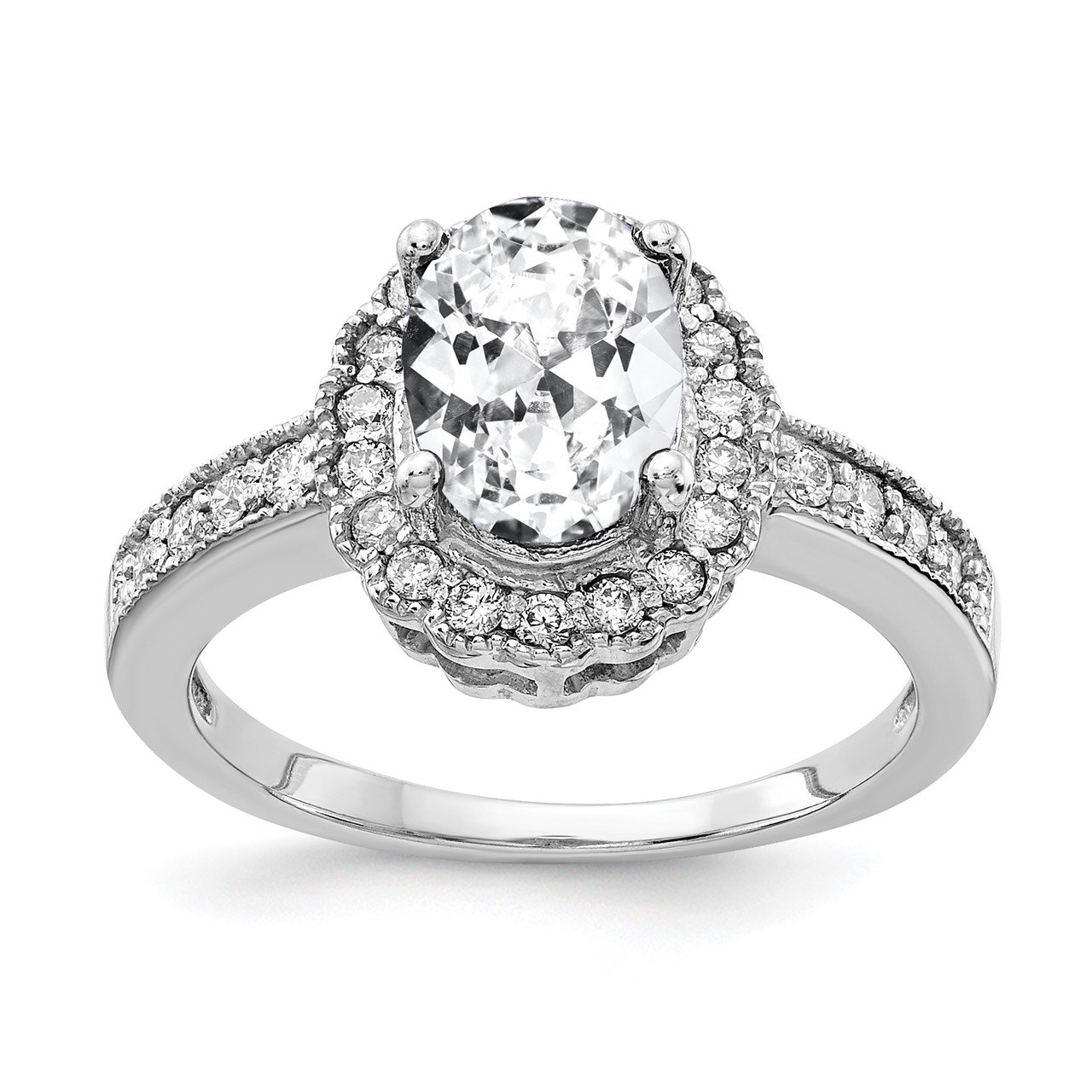 14k White Gold 8x6mm Oval Cubic Zirconia AA Diamond Ring