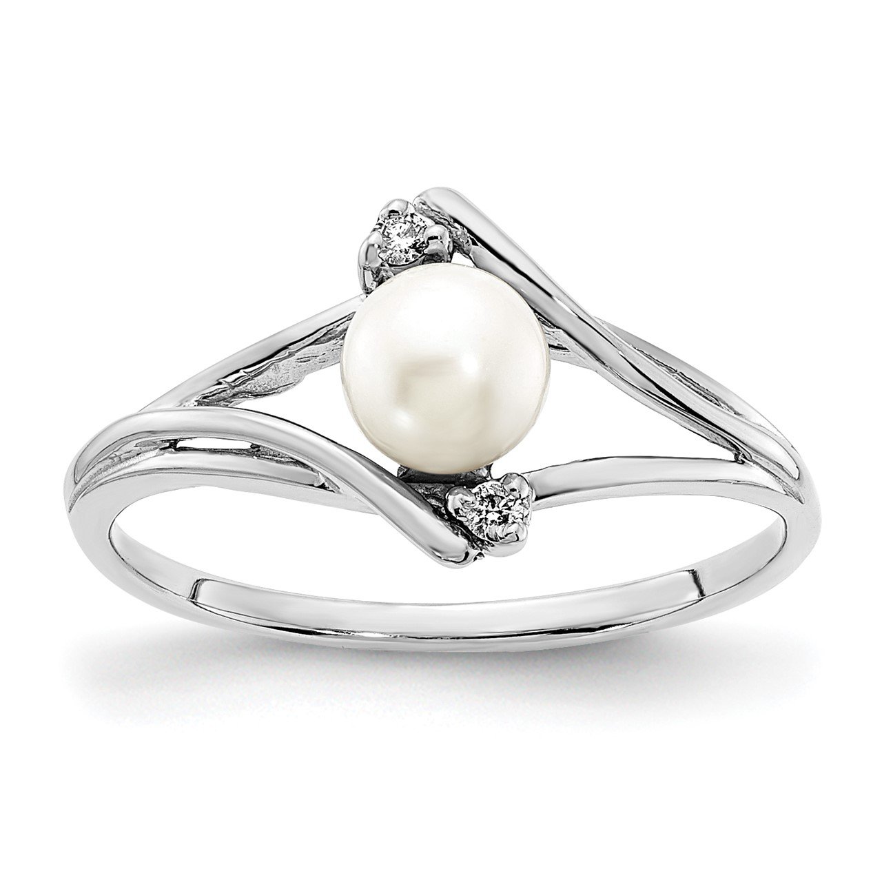 14k White Gold 5mm FW Cultured Pearl AAA Diamond ring