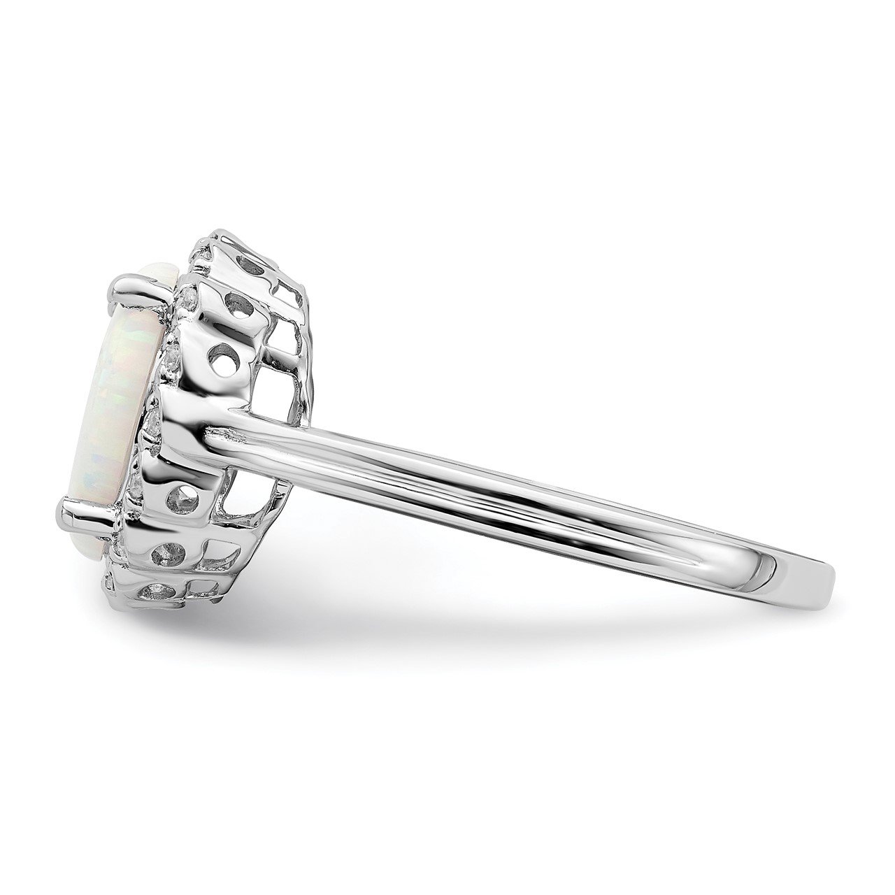 14k White Gold Created Opal and Diamond Halo Ring-3