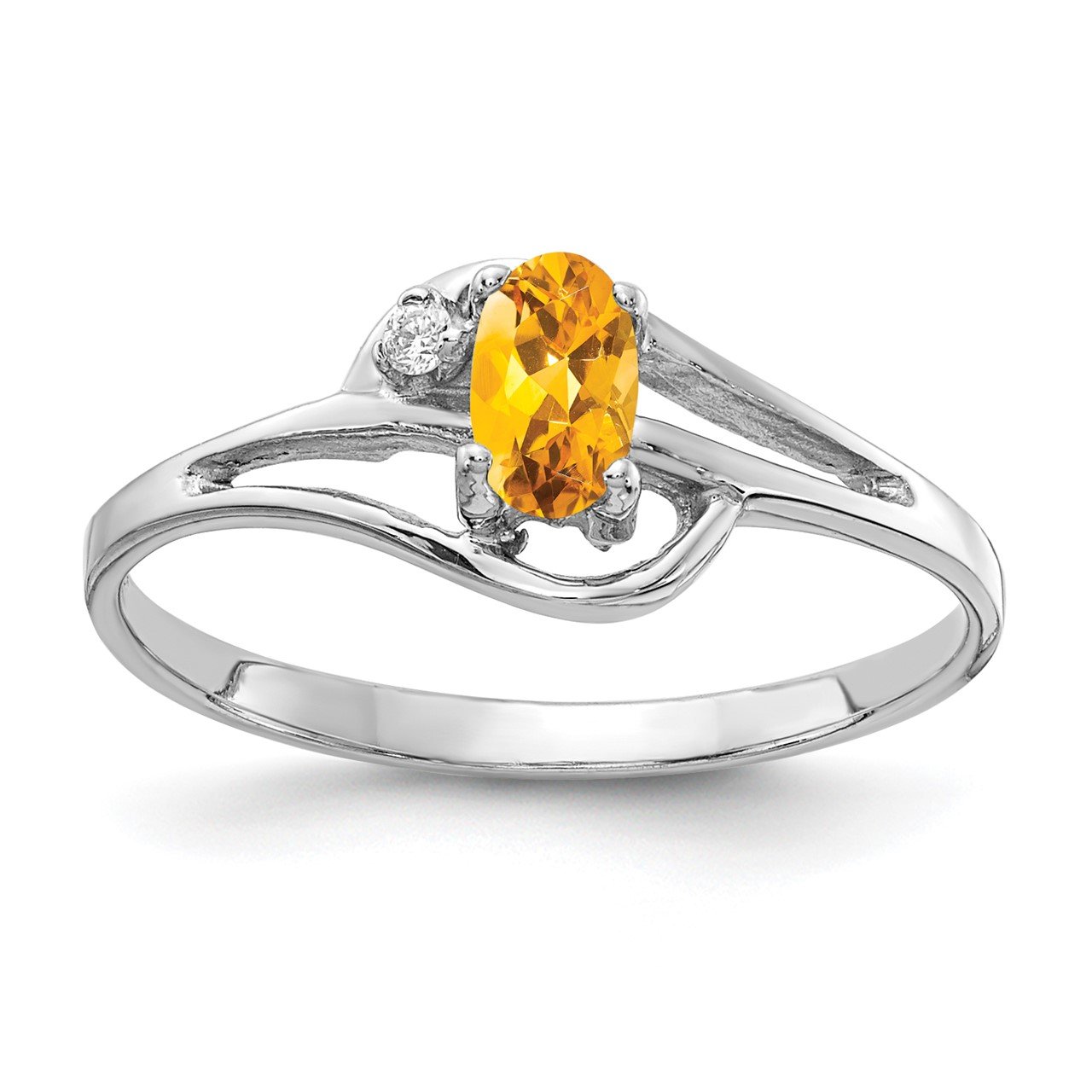 14k White Gold 5x3mm Oval Citrine AA Diamond ring