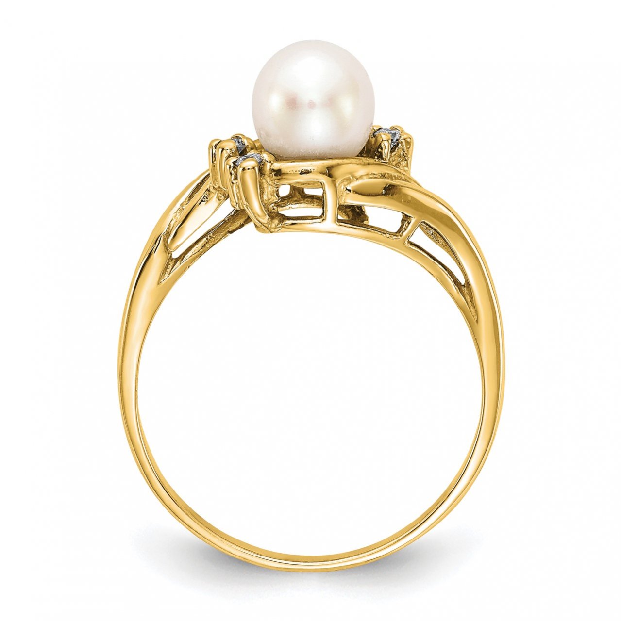 14k Gold 6mm FW Cultured Pearl A Diamond ring-1