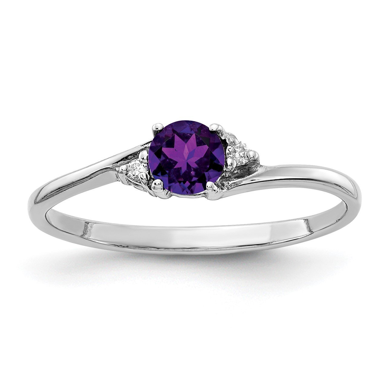14k White Gold 4mm Amethyst and AA Diamond Ring