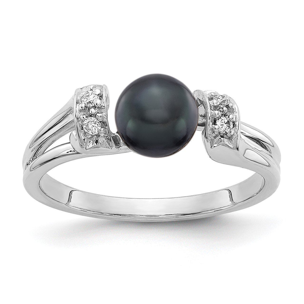 14k White Gold 6mm Black FW Cultured Pearl A Diamond ring