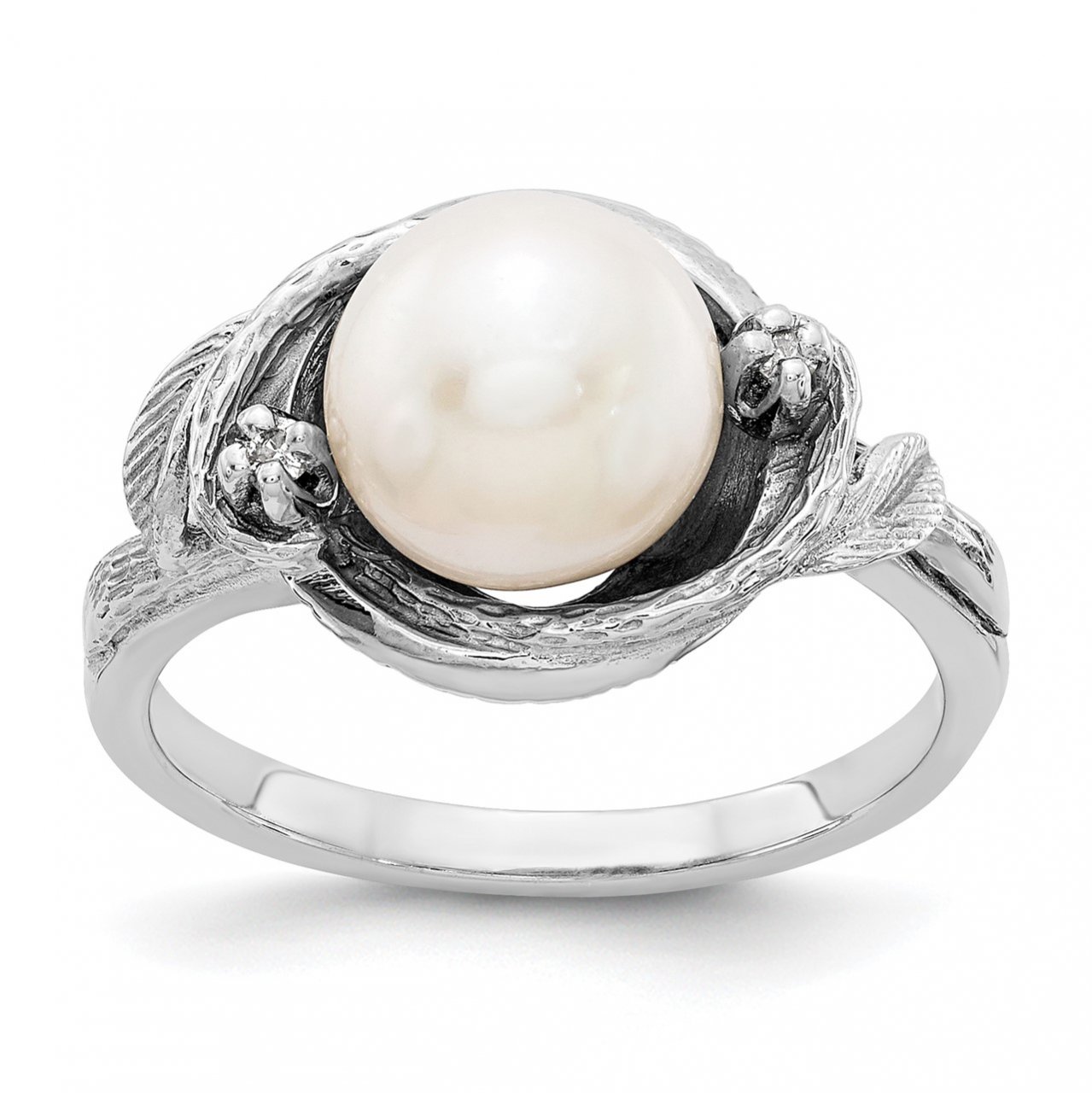 14k White Gold 7.5mm FW Cultured Pearl AA Diamond ring