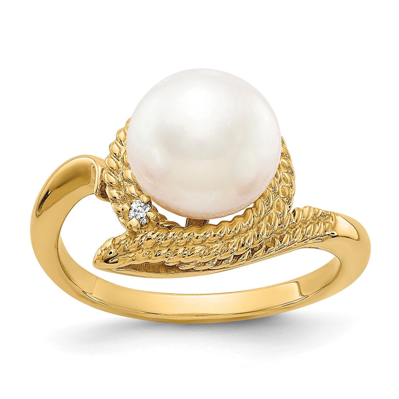 14k 8.5mm FW Cultured Pearl VS Diamond ring