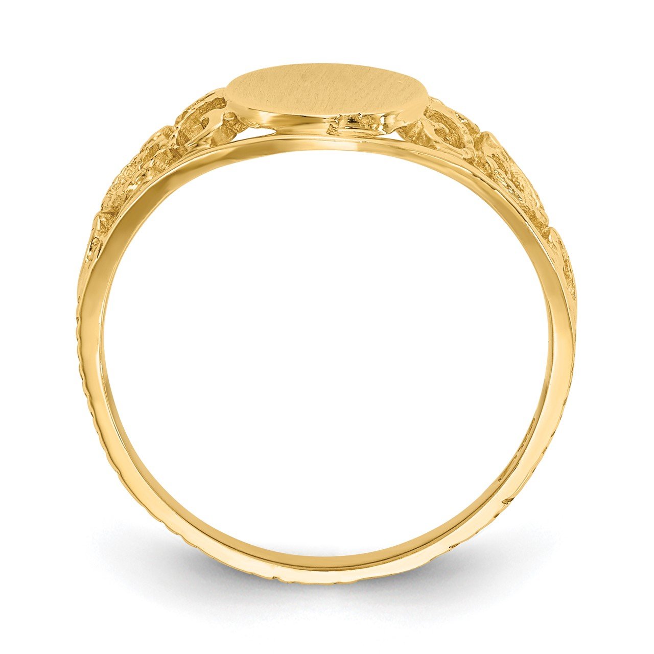 14k 8.5x7.5mm Satin Open Back Filigree Signet Ring-1