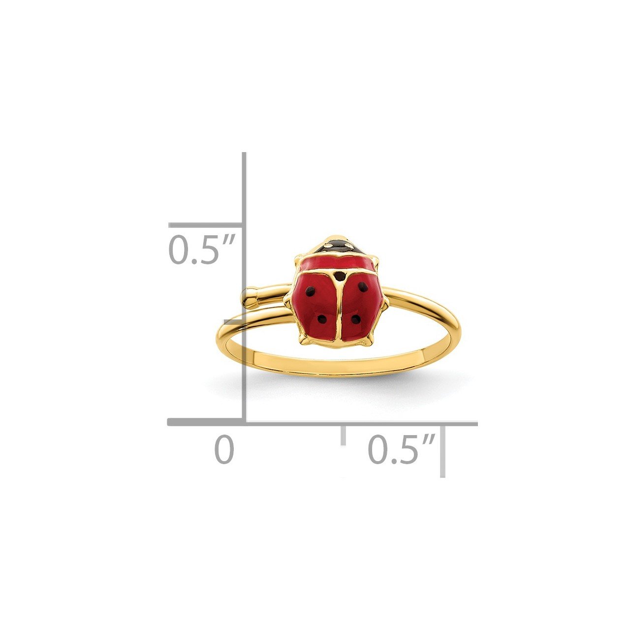 14k Polished Enameled Ladybug Adjustable Ring-2
