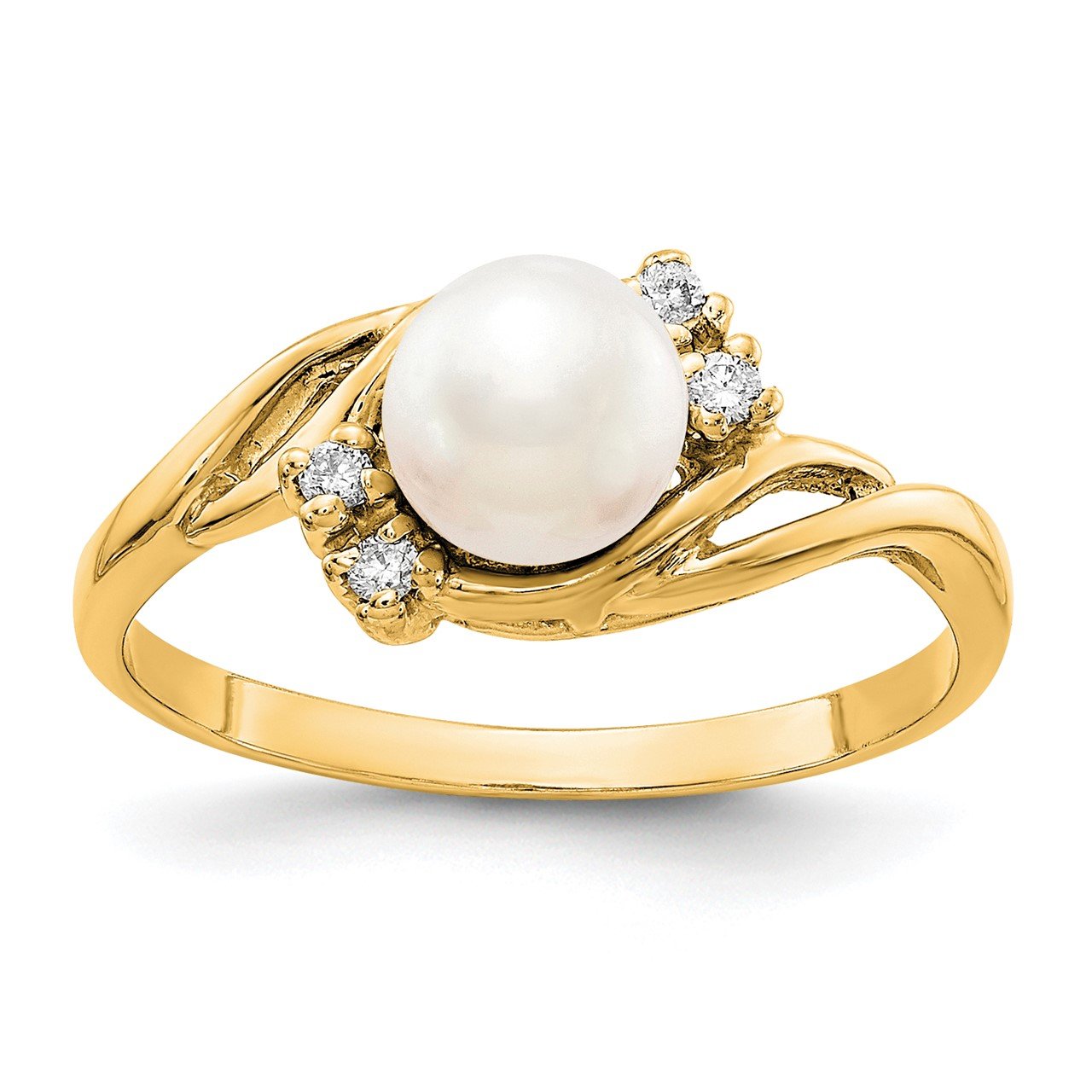 14k Gold 6mm FW Cultured Pearl A Diamond ring